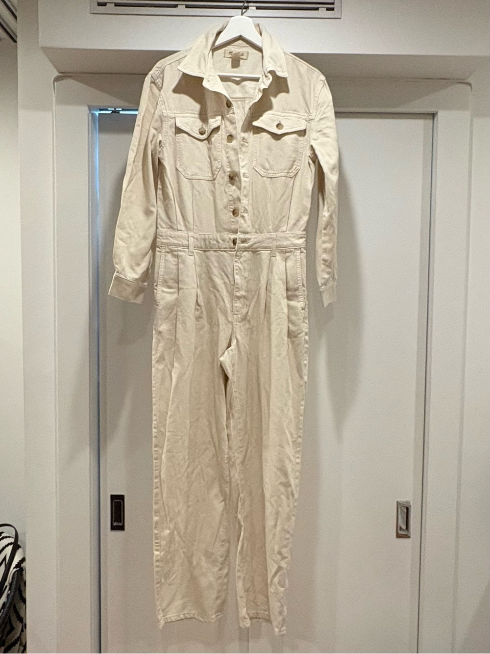 Madewell Cream Long-Sleeve Button-Front Utility Jumpsuit in Canva - Picture 6 of 6
